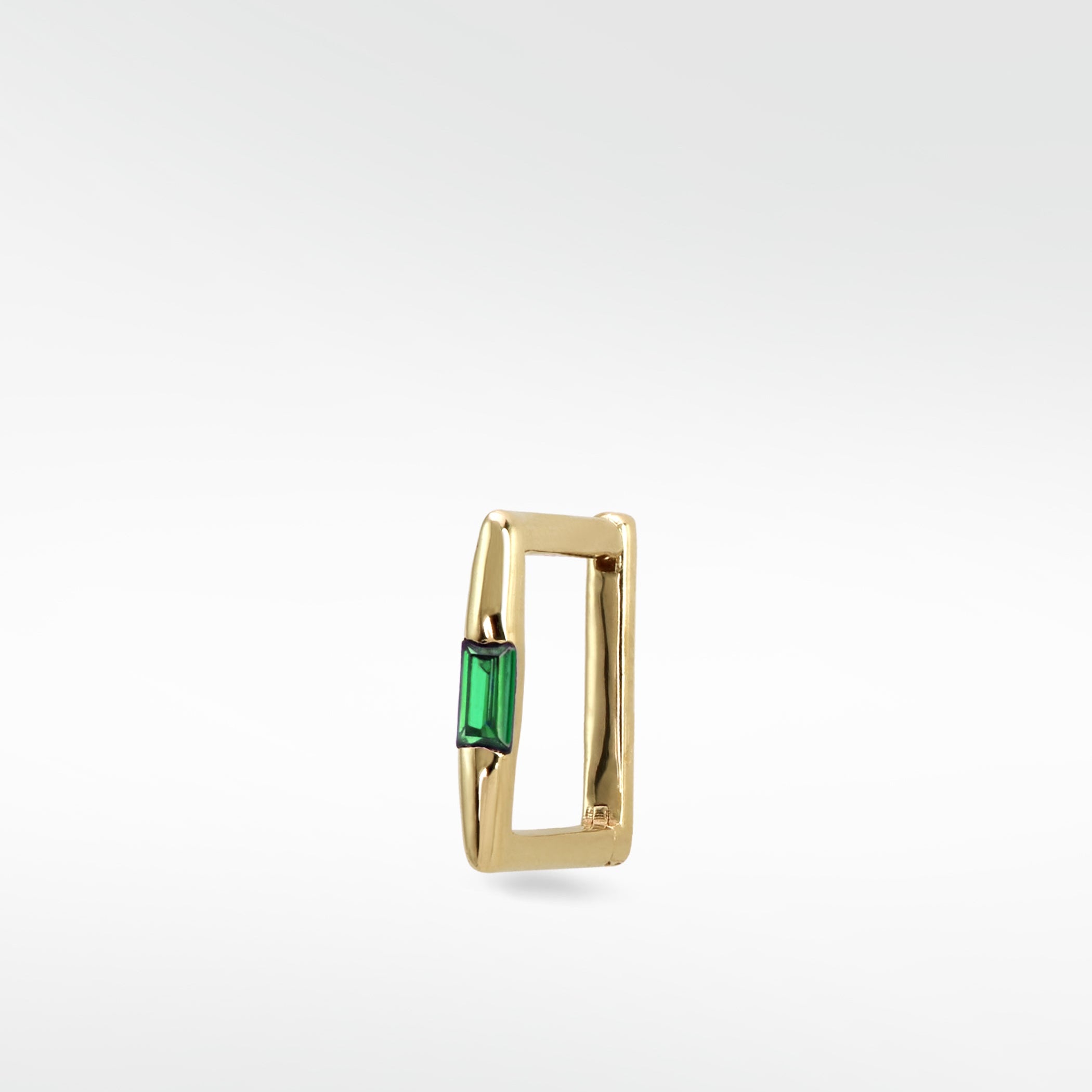 Squared Baguette Set Hoop - Emerald