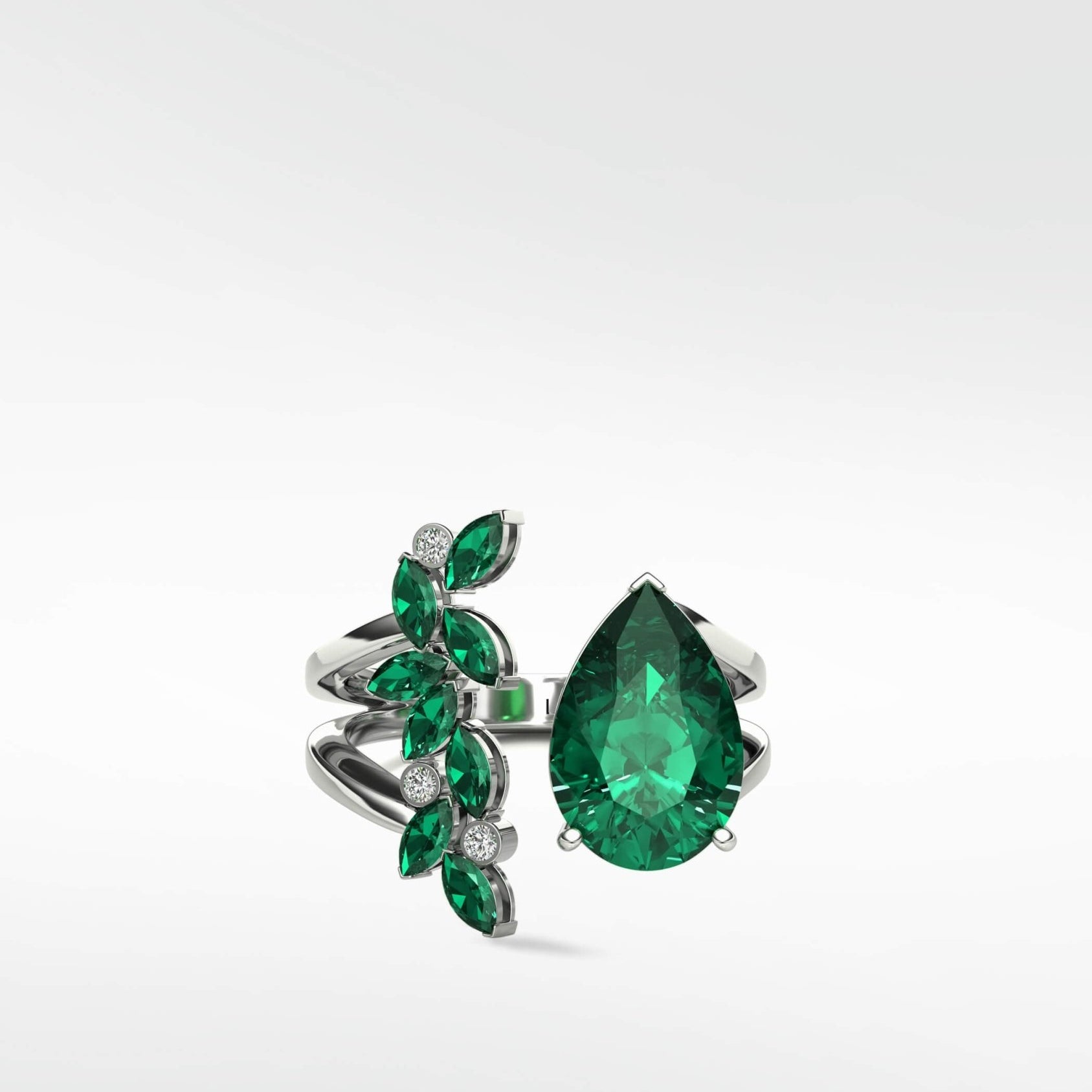 Veto Emerald Open Petal Cocktail Ring in 18K White Gold - Lark and Berry