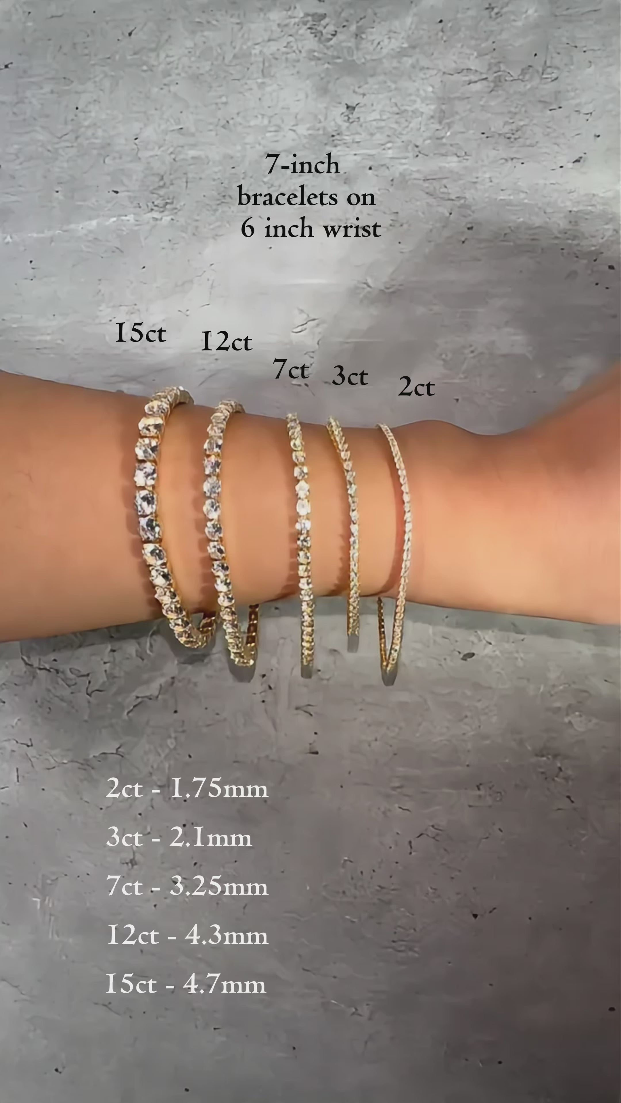 video of tennis bracelets in different stone sizes 