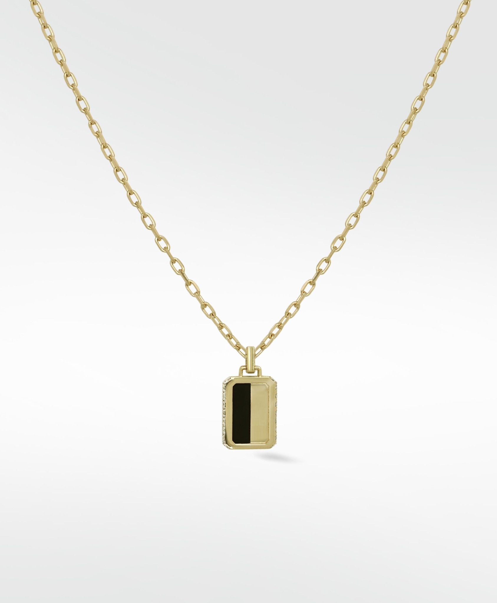 Eclipsis Diamond Edged Mini Pendant with Mother of Pearl and Onyx in 18k Yellow Gold - Lark and Berry