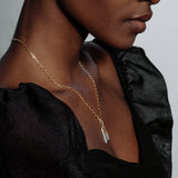 Eclipsis Diamond Edged Pendant with Mother of Pearl and Onyx in 18k Yellow Gold - Lark and Berry