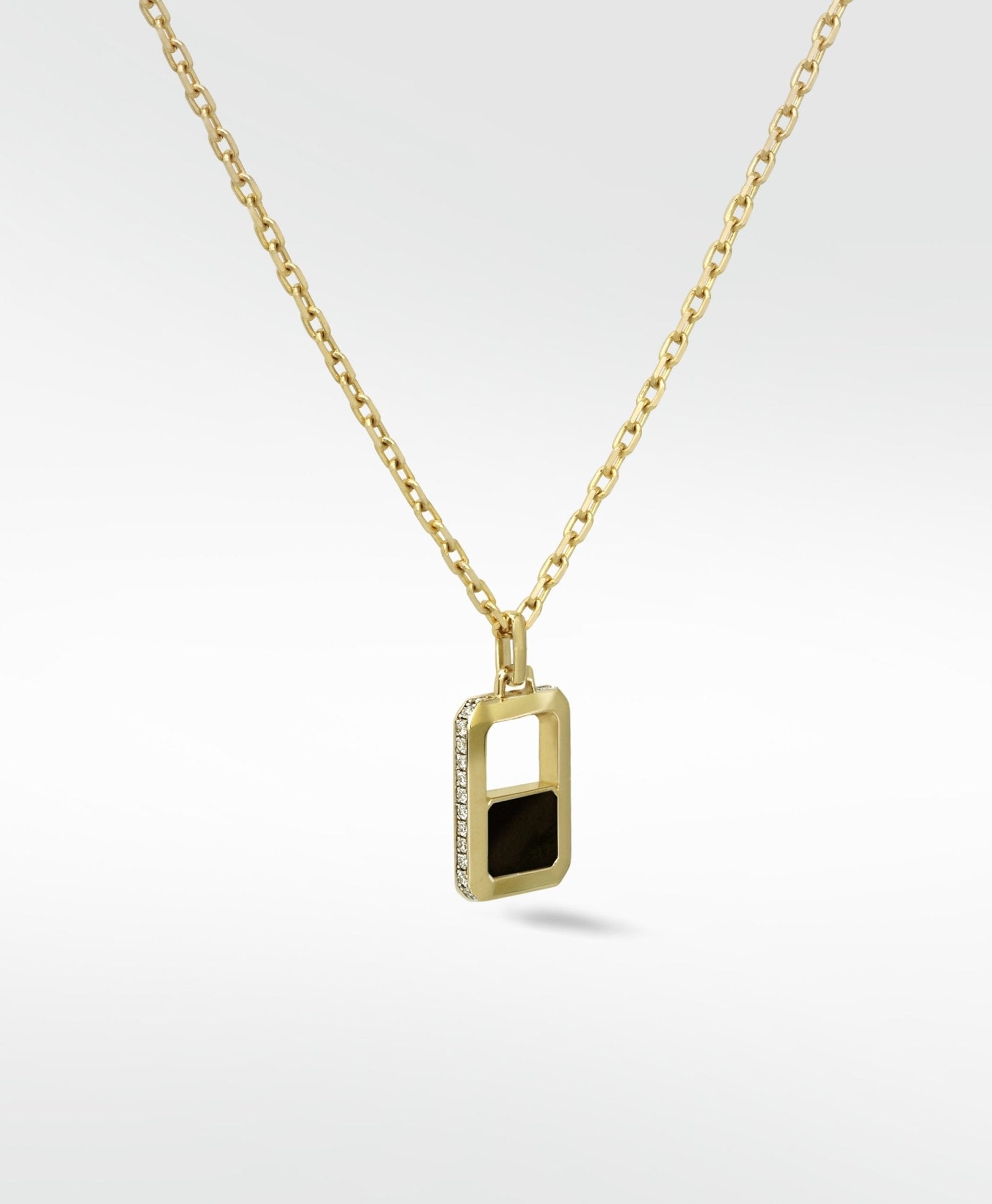 Eclipsis Diamond Edged Pendant with Mother of Pearl and Onyx in 18k Yellow Gold - Lark and Berry