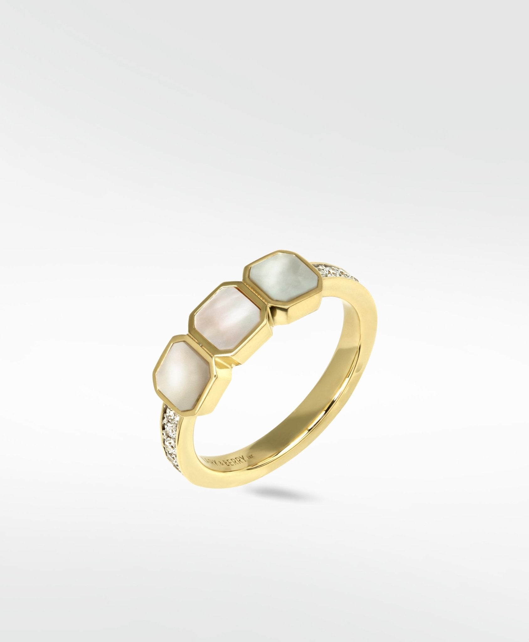 Eclipsis Mother of Pearl and Diamond Ring in 18k Yellow Gold - Lark and Berry