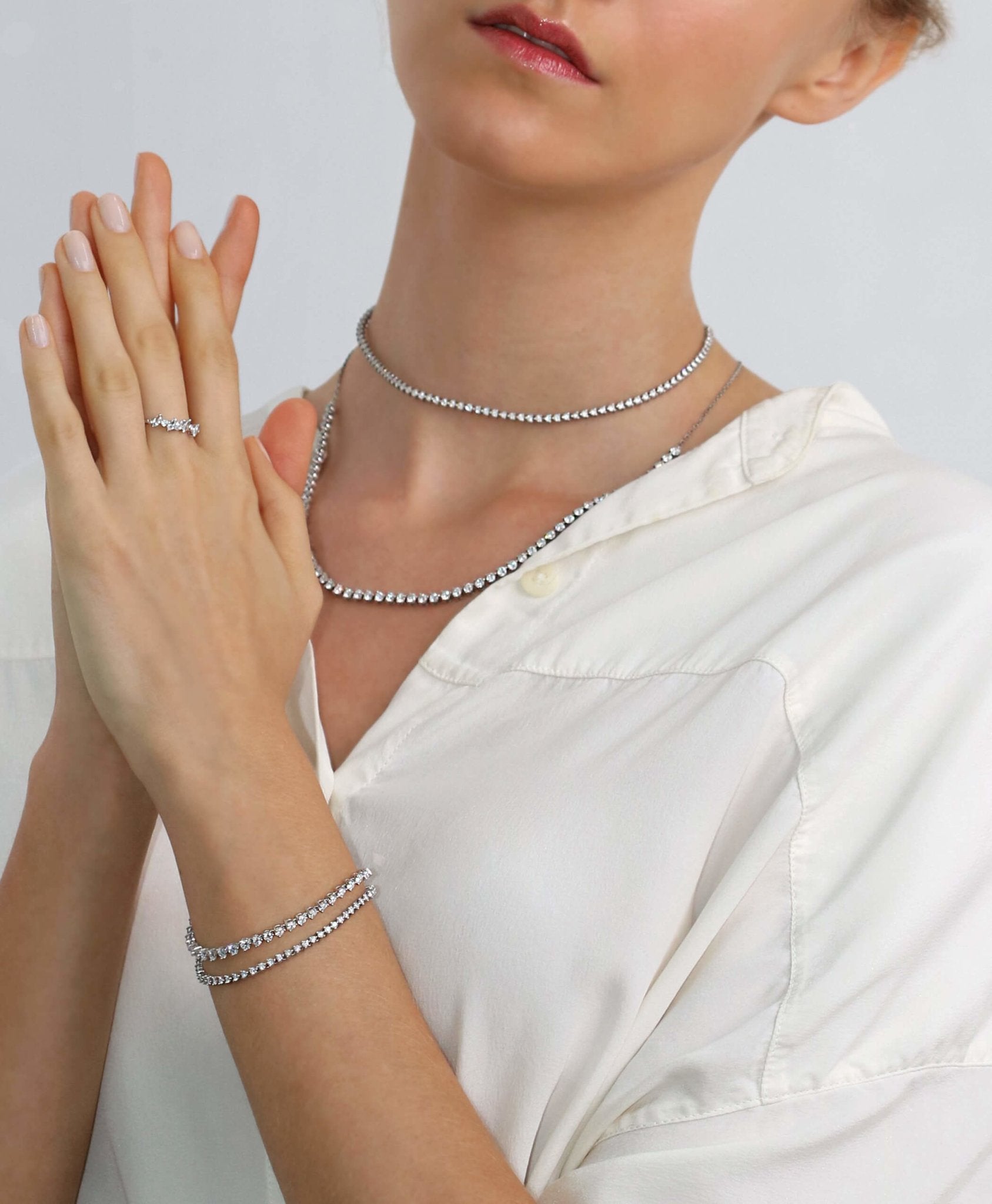 Modernist Diamond Tennis Necklace in 14K White Gold - Lark and Berry