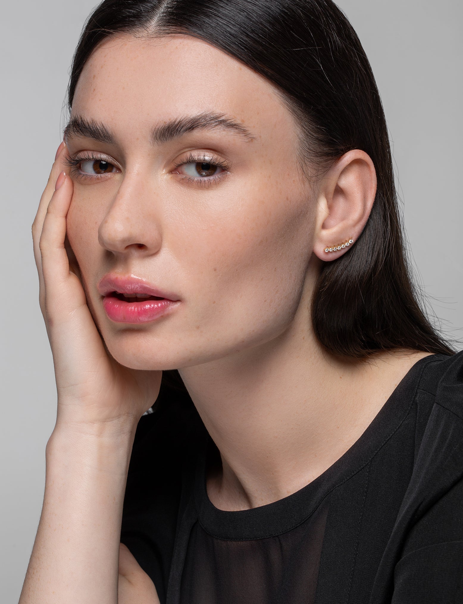 Modernist Linear Diamond Ear Crawler Labret Earring in 14K Gold - Lark and Berry