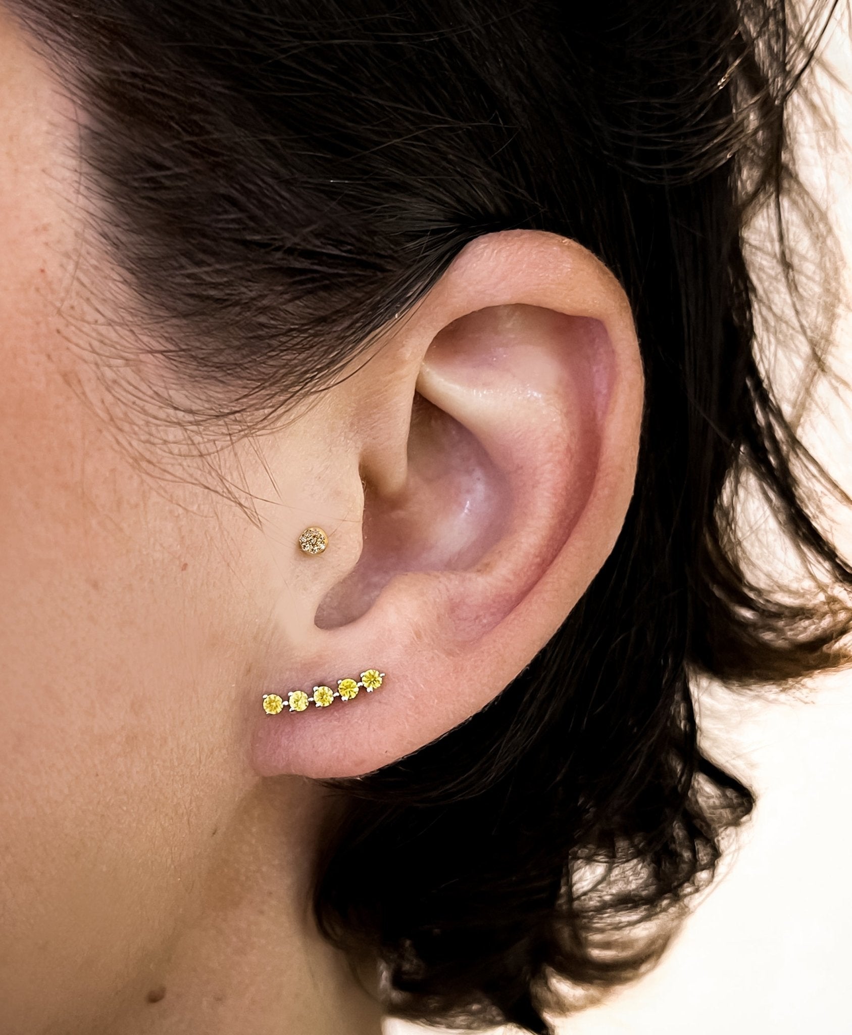 Modernist Tennis Small Ear Crawler Labret Earring in 14K Gold - Various Colourways - Lark and Berry