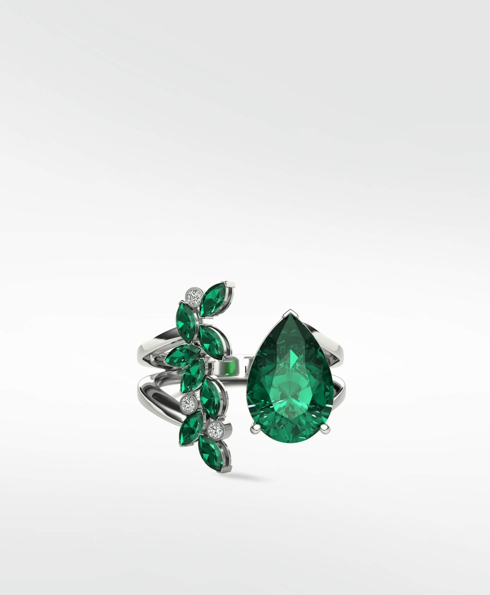 Veto Emerald Open Petal Cocktail Ring in 18K White Gold - Lark and Berry