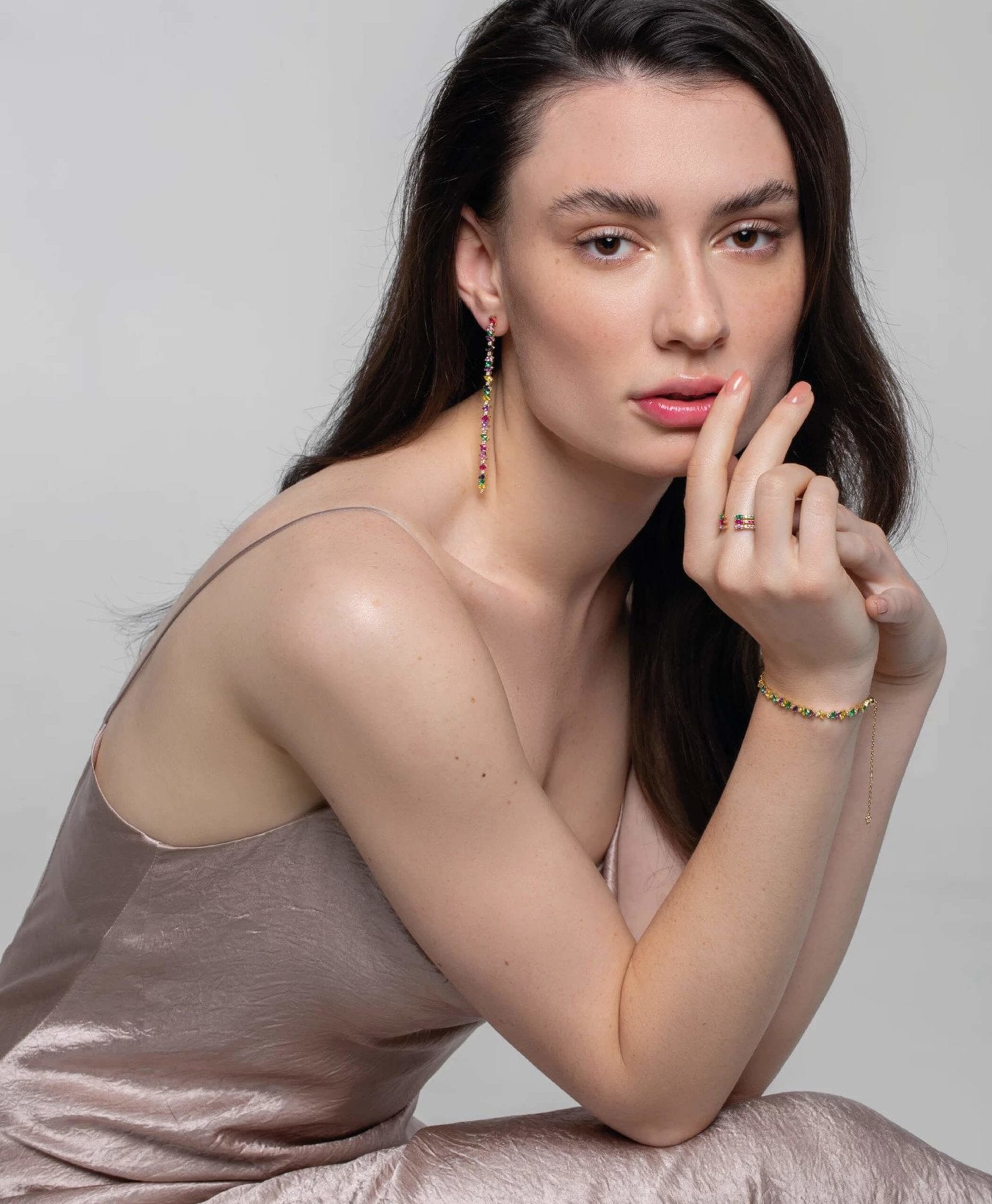 Veto Multi-Coloured Elongated Earrings in 14K Gold - Lark and Berry